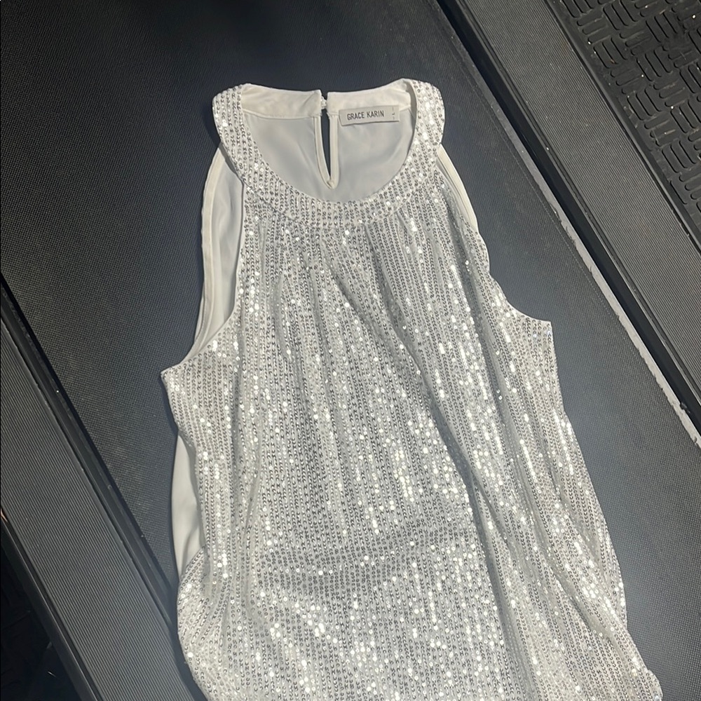 Grace Karin Silver Sequin Top